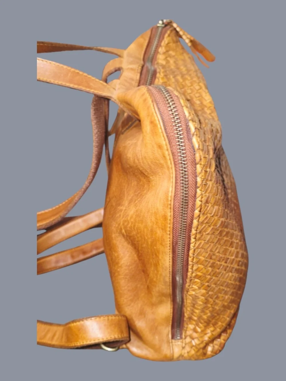 Woven Leather Backpack — Tan